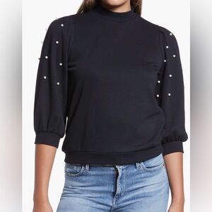 Vero Moda Black Knit Top with pearl embellishments